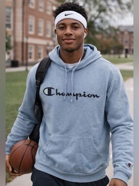 Champion Men's Light Blue Hoodie